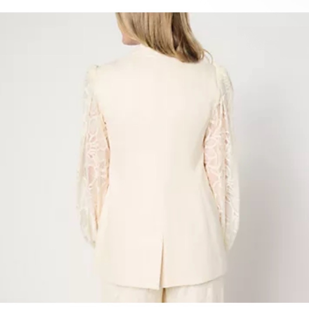Dennis Basso Regular Ponte Knit Blazer with Lace Sleeves NWT-16 - Picture 4 of 14